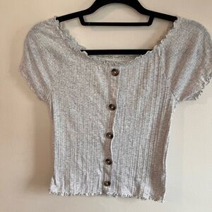 Justice Heather Gray Button-Down Ribbed crop Top baby tee